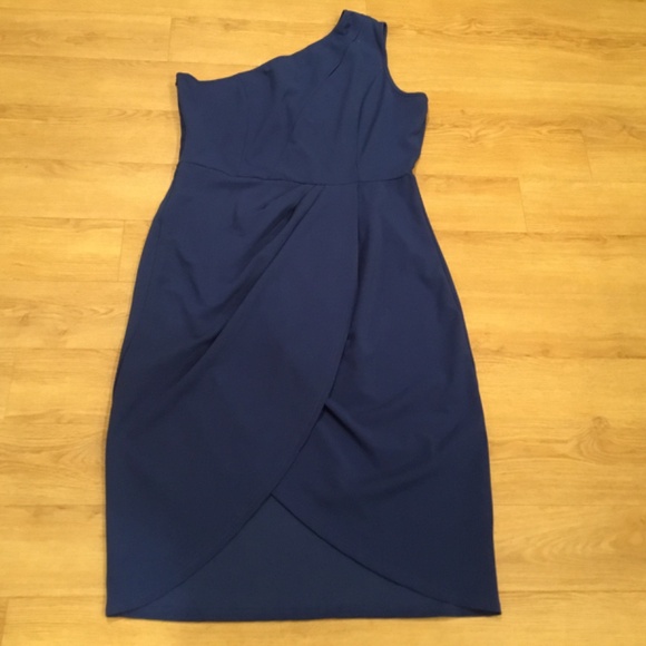 Women's Dark Royal Blue One Shoulder Cutout Ruched Bodycon Cocktail Party Dress - Picture 5 of 6